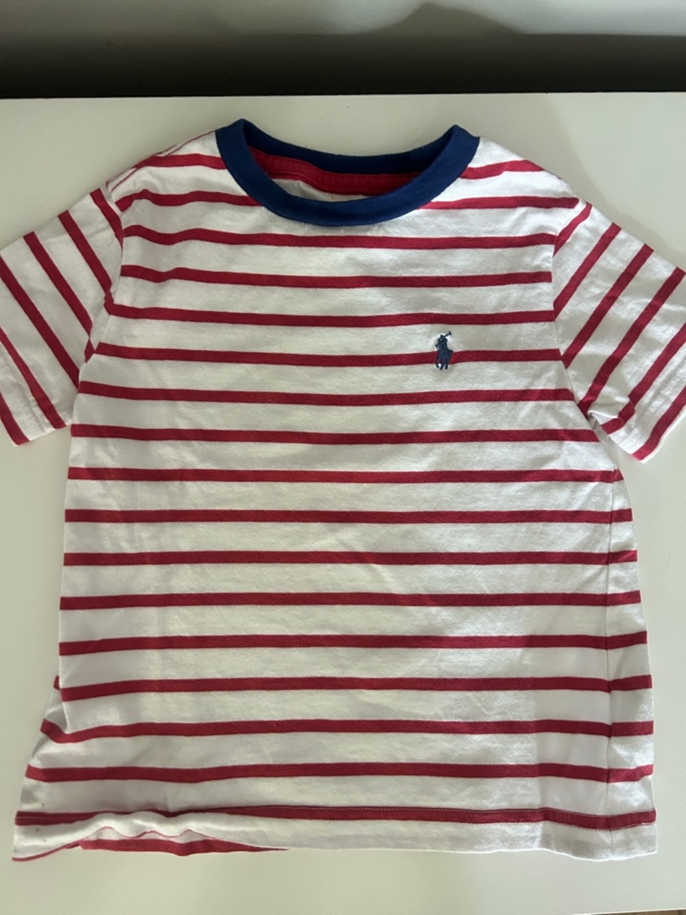 Polo by Ralph Lauren Red & White Stripe Tee with Navy Logo Neck